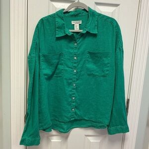 Rachel Zoe SZ XL Green Linen Button Down Top